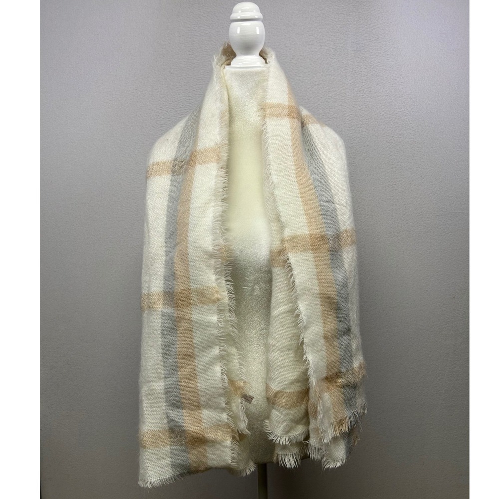 Preppy LC Lauren Conrad Womens OS Cream Tan Plaid Oversized‎ Blanket Scarf Wrap